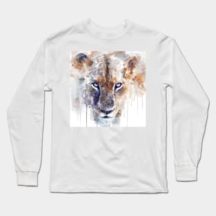 Watercolor Portrait - Lioness Hypnotizing Eyes Staring Back at You Long Sleeve T-Shirt